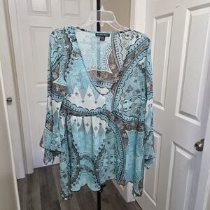 Y2K Beechers Brook Patterned Bell Sleeves Babydoll Tunic Top Fairy Whimsigoth